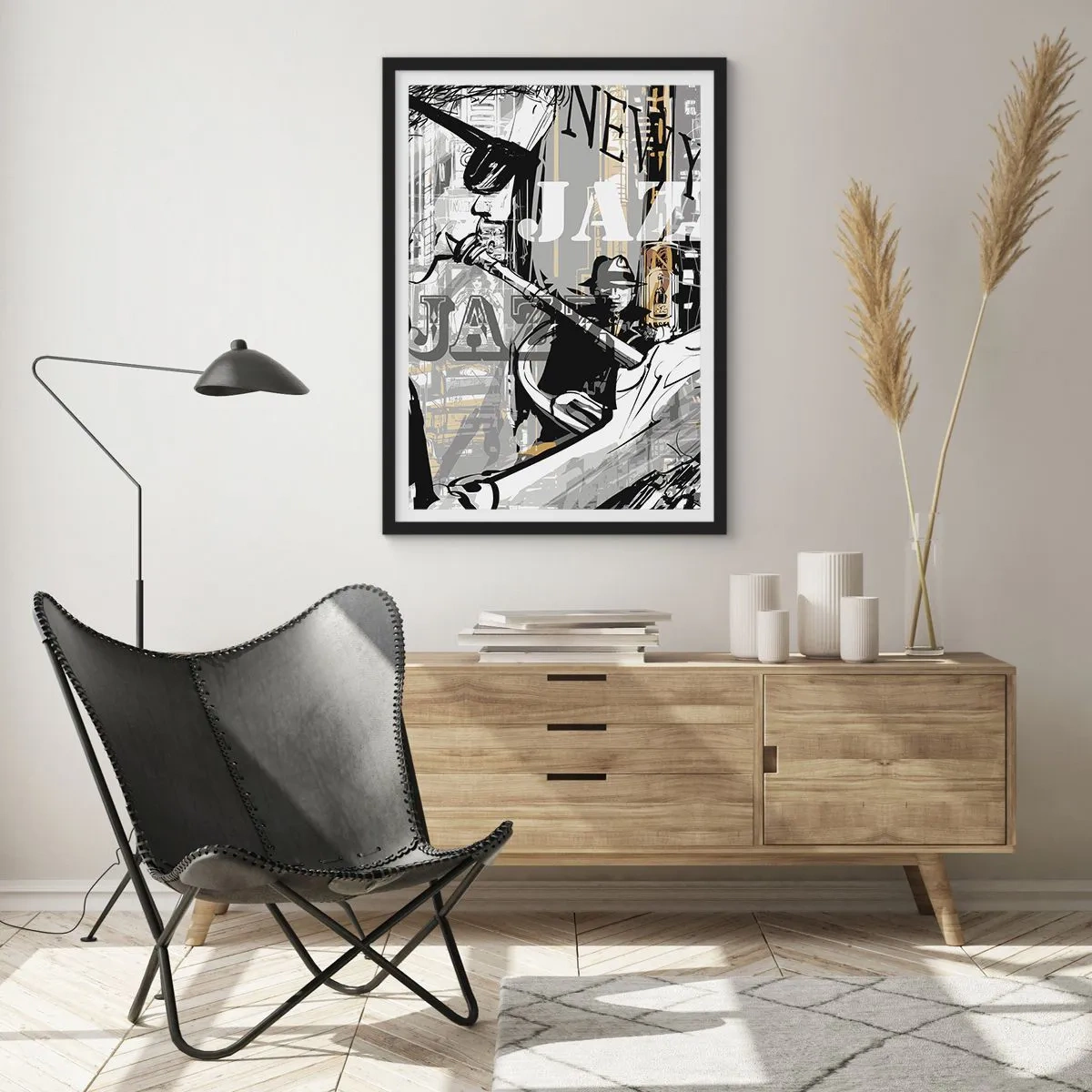 Affisch i svart ram - En konstnärlig komposition inspirerad av jazz - 50x70cm - I New Yorks rytm - Modern väggdekoration för vardagsrum och sovrum ARTTOR