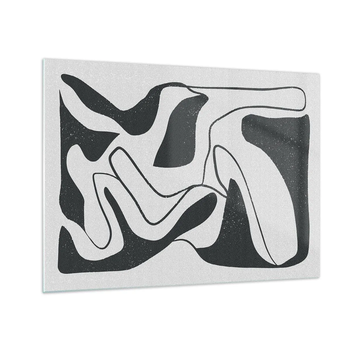 Glastavla - Bild på glas - Svartvita abstrakta former som liknar en labyrint - 70x50cm - Abstrakt lek i en labyrint - Modern väggdekoration för vardagsrum och sovrum ARTTOR