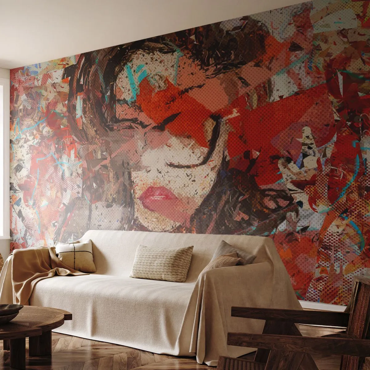 Fototapet Premium Sand - Ingen vet på riktigt hurdan du är - Abstraktion, Porträtt av en kvinna, Grafik - 200x140 cm