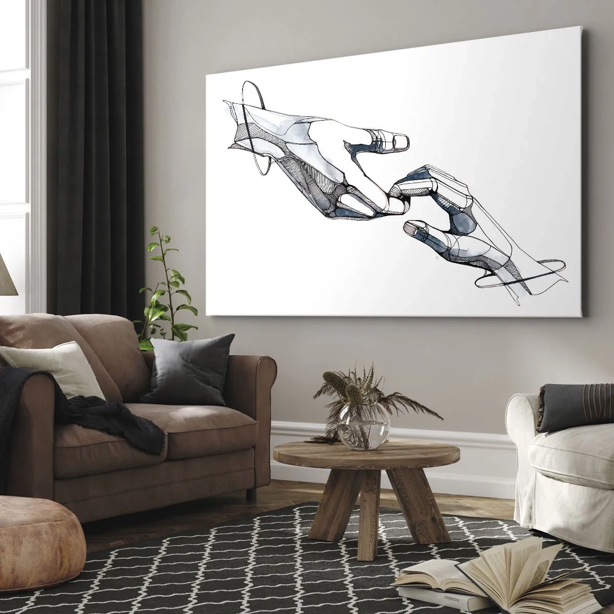 Canvastavla - Bild på duk - Konstnärlig representation av en hand i minimalistisk och geometrisk form - 70x50cm - God gest - Modern väggdekoration för vardagsrum och sovrum ARTTOR