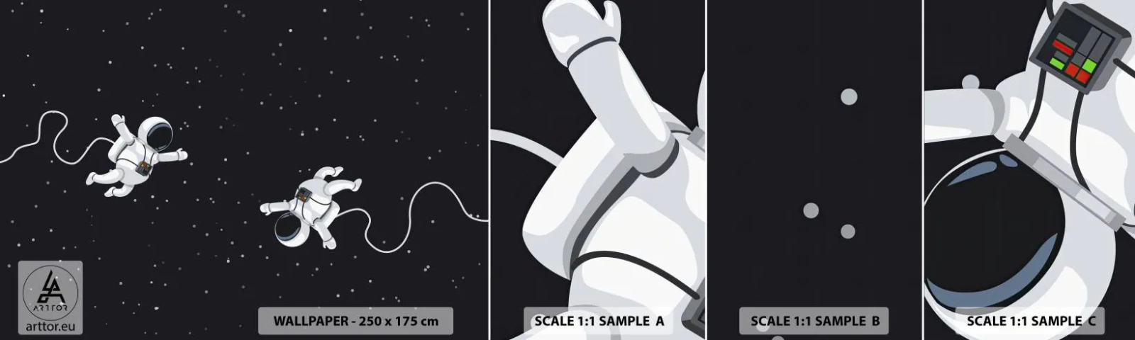 Provbit av självhäftande fototapet Deluxe Sticker - Rymddans - Abstraktion, Astronaut, Kosmos - 100x30 cm