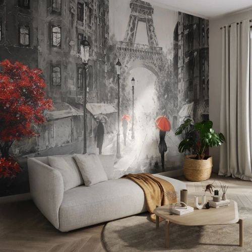 Självhäftande Fototapet Deluxe Sticker - Alla vägar leder till tornet - Stad, Paris, Eiffeltornet - 500x350 cm