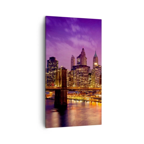 Canvastavla - Bild på duk - Manhattan i violett och guld - 45x80 cm