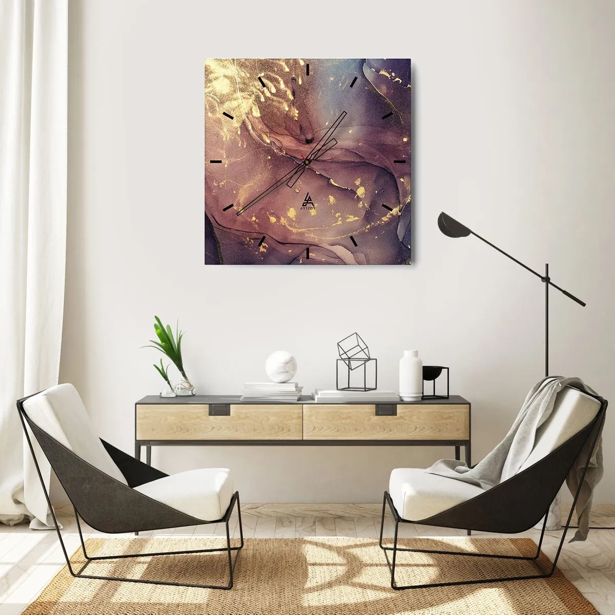 Väggklocka - Klocka på glas - Materia och ande - 40x40 cm