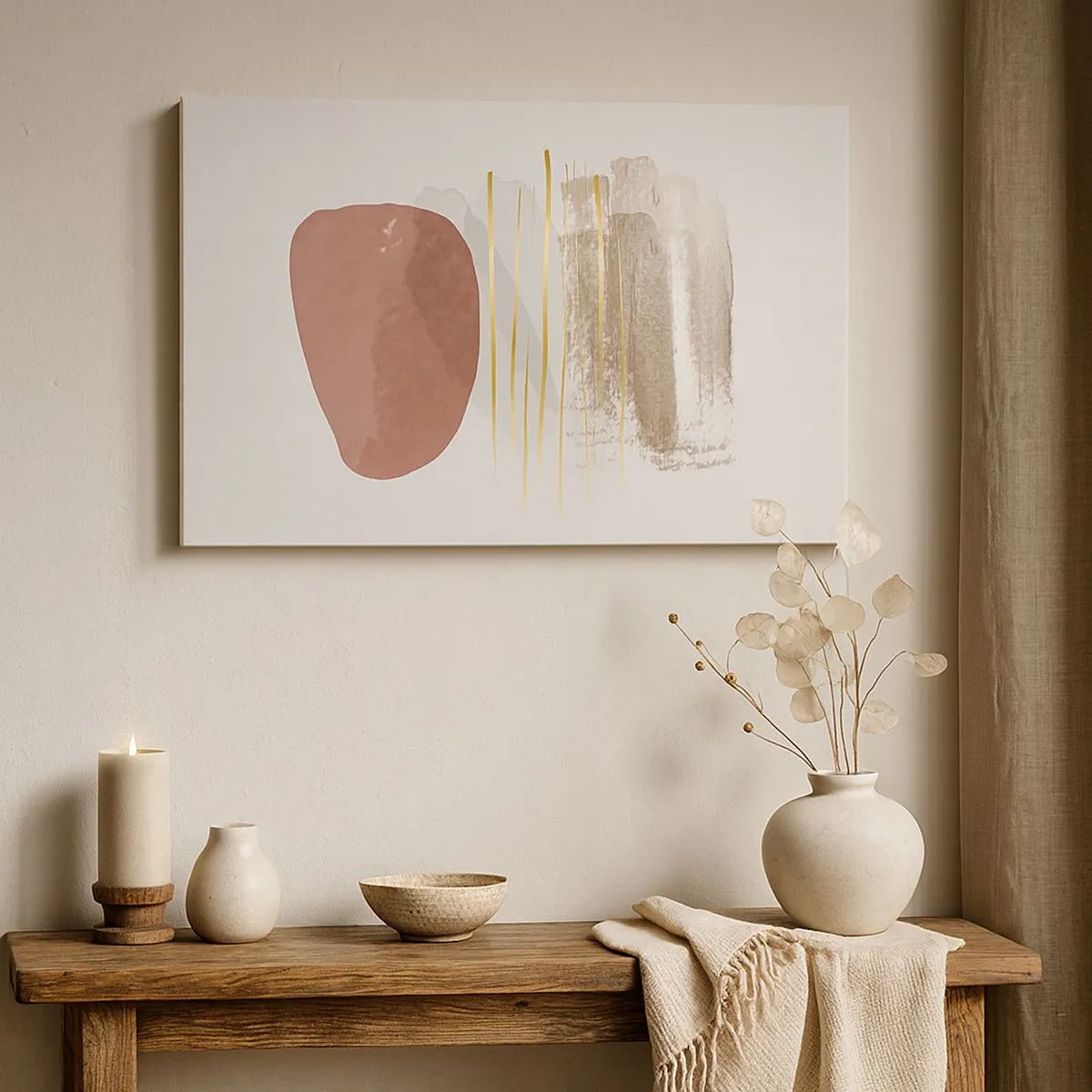 Canvastavla - Bild på duk - Abstrakt komposition i beige och guldfärgade nyanser - 70x50cm - Abstrakt pelargång - Modern väggdekoration för vardagsrum och sovrum ARTTOR