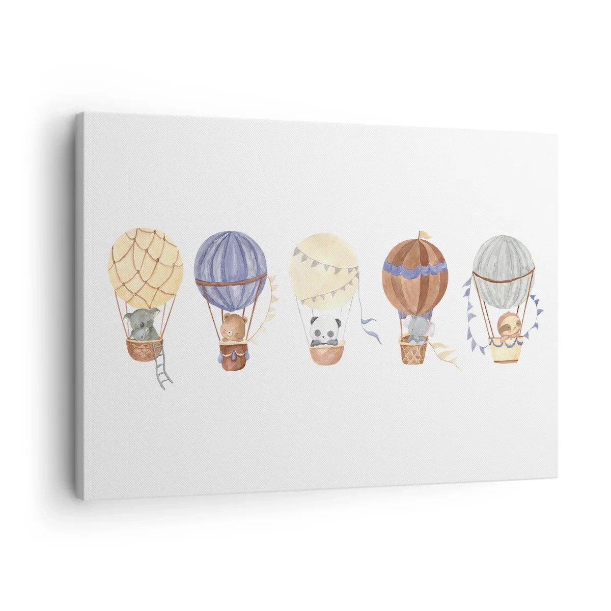 Canvastavla - Bild på duk - Söta djur i ballonger på en vit bakgrund - 70x50cm - Vänner på en resa - Modern väggdekoration för vardagsrum och sovrum ARTTOR