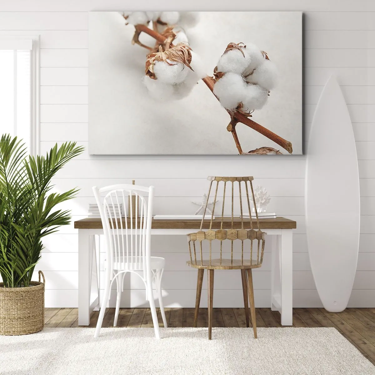 Canvastavla - Bild på duk - En kvist bomull mot en diskret bakgrund - 70x50cm - Krama om - Modern väggdekoration för vardagsrum och sovrum ARTTOR