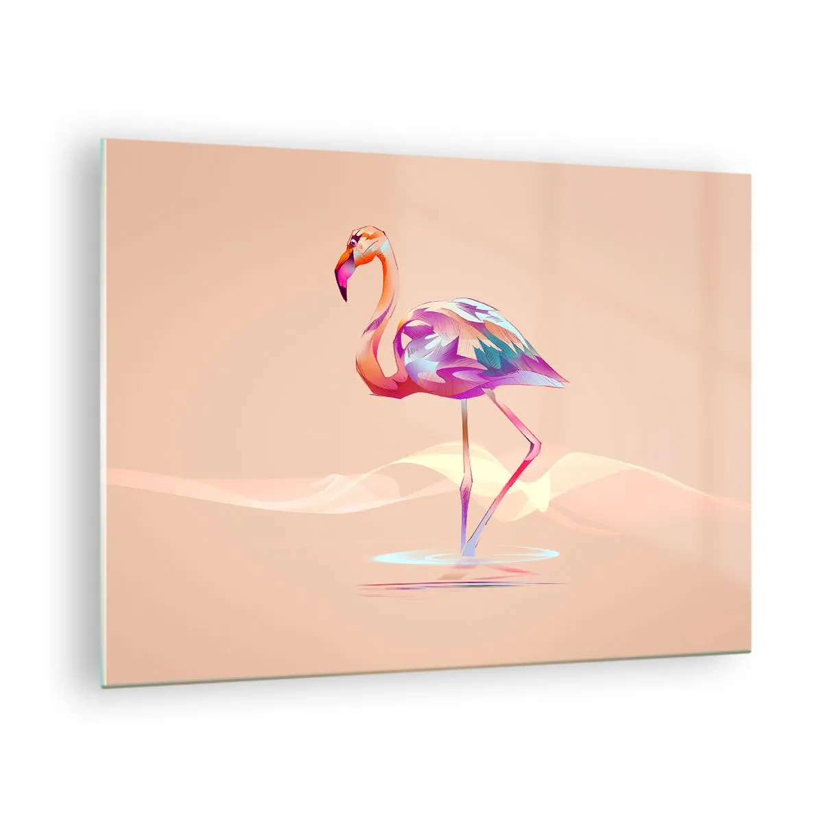 Glastavla - Bild på glas - Färgglad flamingo på en pastellbakgrund - 70x50cm - Goda emotioners fågel - Modern väggdekoration för vardagsrum och sovrum ARTTOR