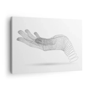 Canvastavla - Bild på duk - En minimalistisk illustration av en hand gjord av svarta prickar på en vit bakgrund. - 70x50cm - En spänstig hand - Modern väggdekoration för vardagsrum och sovrum ARTTOR