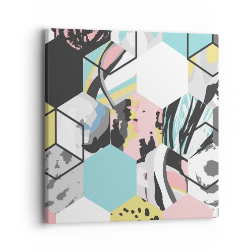 Canvastavla - Bild på duk - Sexkanter och kuber i sex färger - 40x40 cm