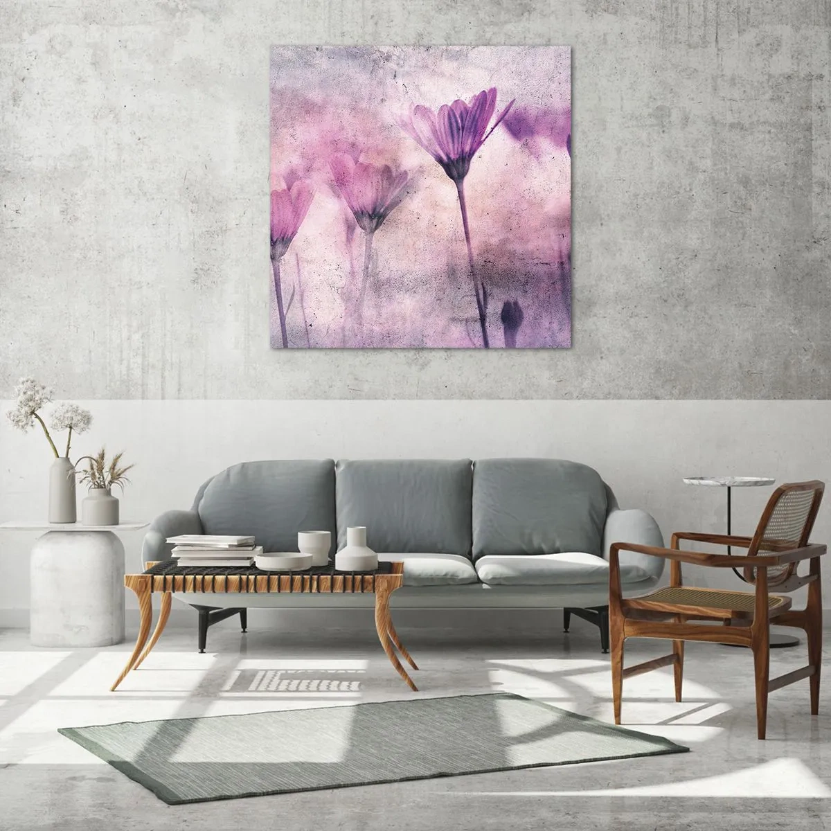 Glastavla - Bild på glas - Blommornas sömn - 60x60 cm