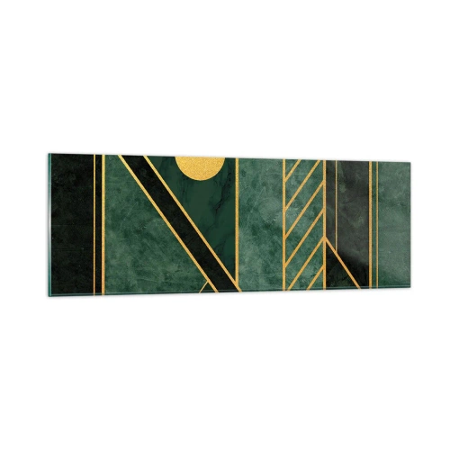 Glastavla - Bild på glas - Dynamik av guld och azurblå - 90x30 cm