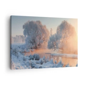 Canvastavla - Bild på duk - Vinterlandskap med snötäckta träd och en solnedgång - 70x50cm - Allt glittrar i solens kristall - Modern väggdekoration för vardagsrum och sovrum ARTTOR
