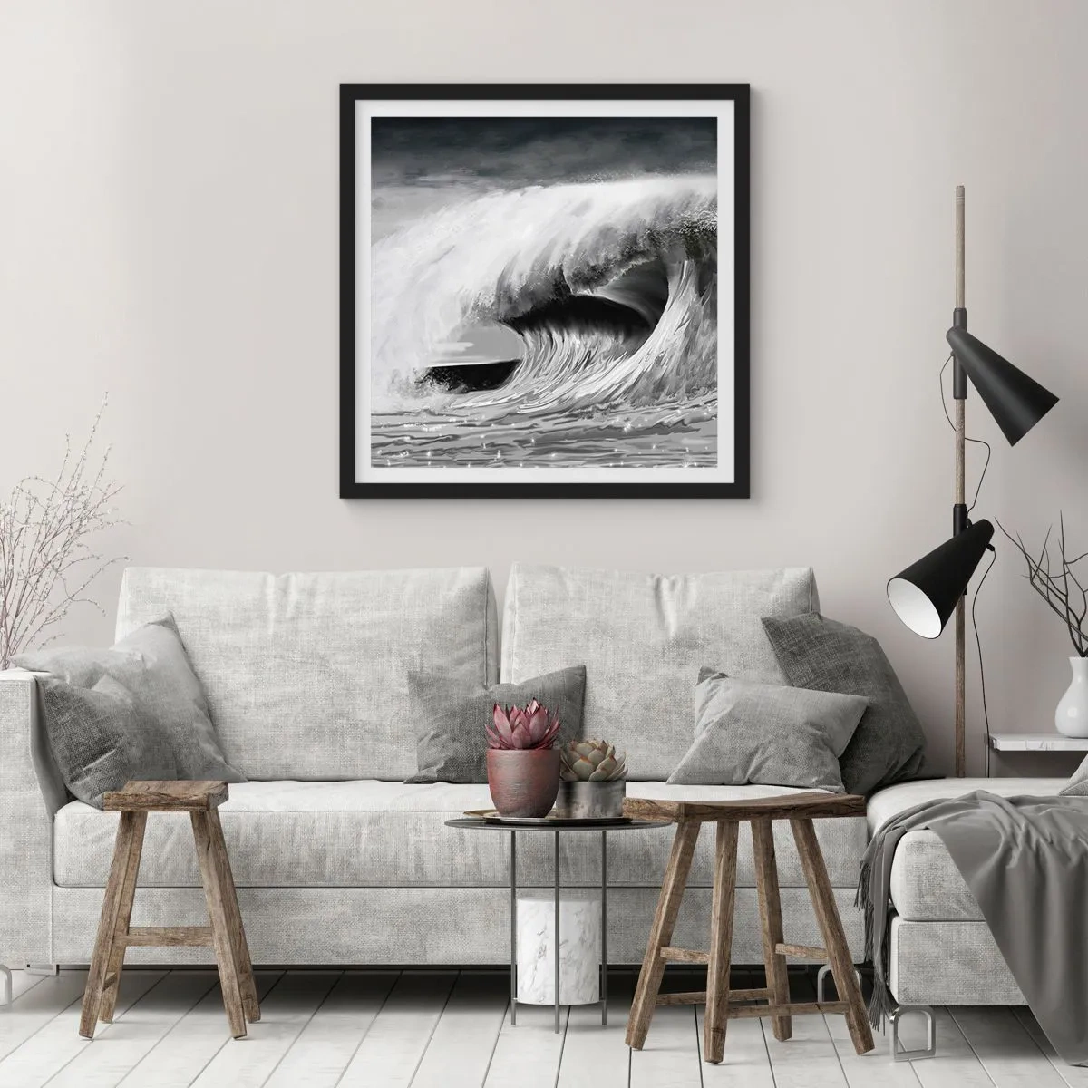 Affisch i svart ram - Havets ilska - 30x30 cm