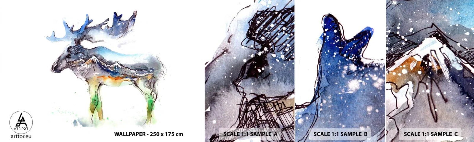 Fototapet Prov Standard Eco - Vintersagans figur - Abstraktion, Älg, Berg - 100x30 cm