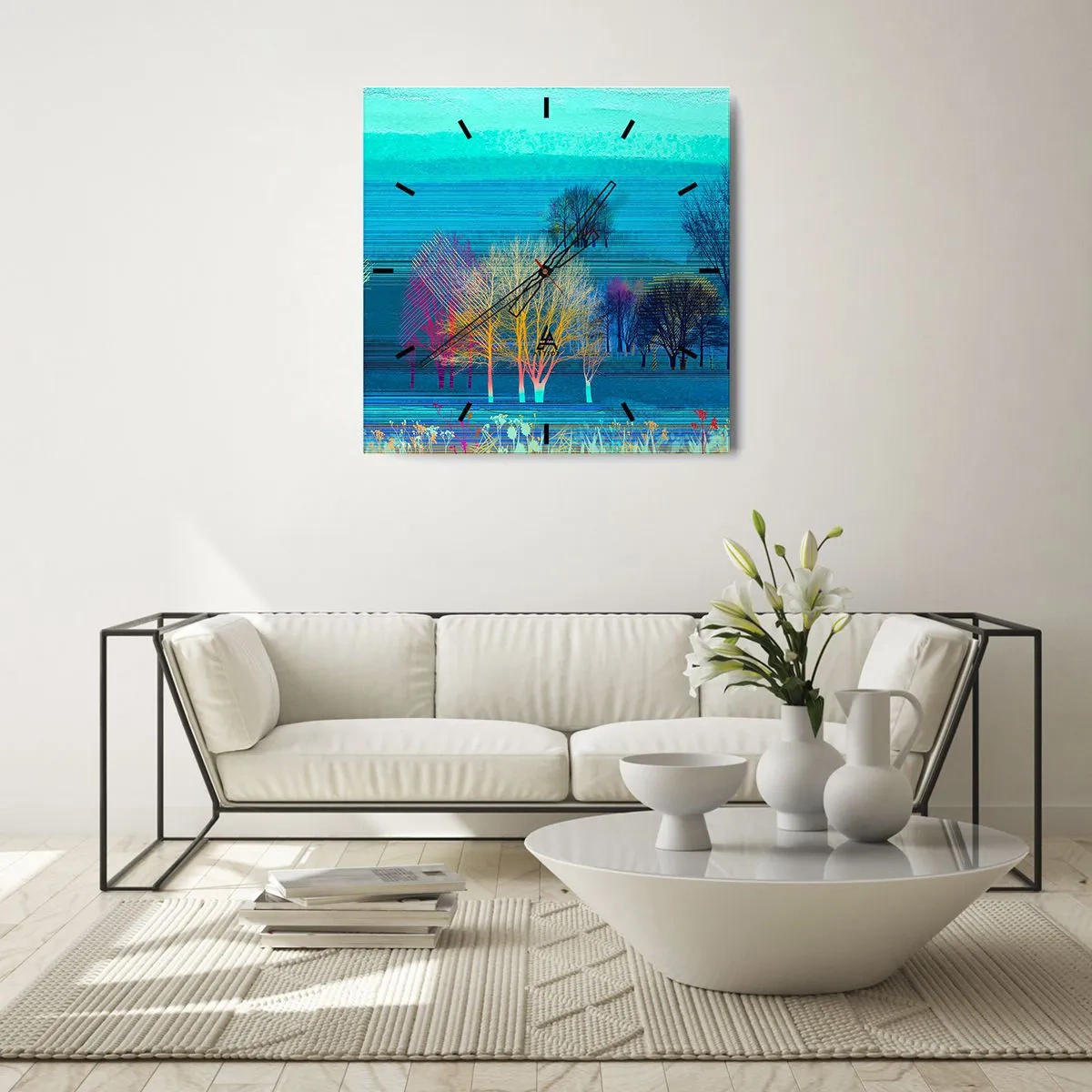 Väggklocka - Klocka på glas - Finkammat landskap - 40x40 cm