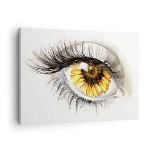 Canvastavla - Bild på duk - Konstnärligt öga med en solrosformad iris - 70x50cm - Blick het som sommar - Modern väggdekoration för vardagsrum och sovrum ARTTOR