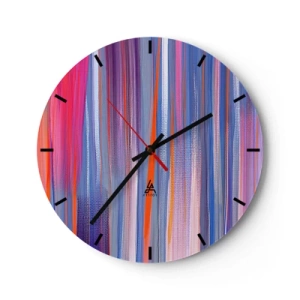 Väggklocka - Klocka på glas - Flerfärgade vertikala penseldrag i abstrakt stil - 30x30cm - Uppstigning i regnbåge - Modern väggdekoration för vardagsrum, kök och sovrum ARTTOR