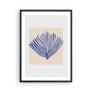 Affisch i svart ram - Stiliserad grafik av en solfjäderformad havsväxt - 50x70cm - Blå solfjäder - Modern väggdekoration för vardagsrum och sovrum ARTTOR