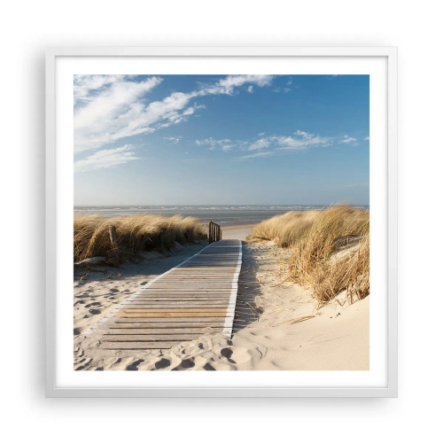 Affisch i vit ram - Bortom sanddynan, i gräsets brus - 60x60 cm