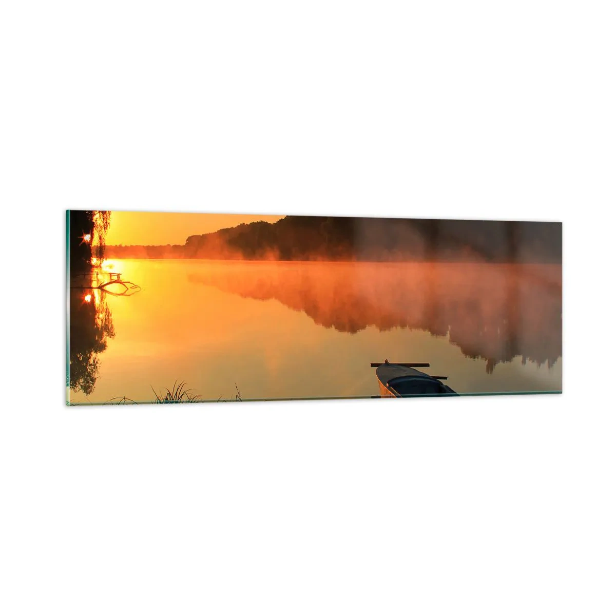 Glastavla - Bild på glas - Soluppgång vid spegelklart vatten - 90x30 cm