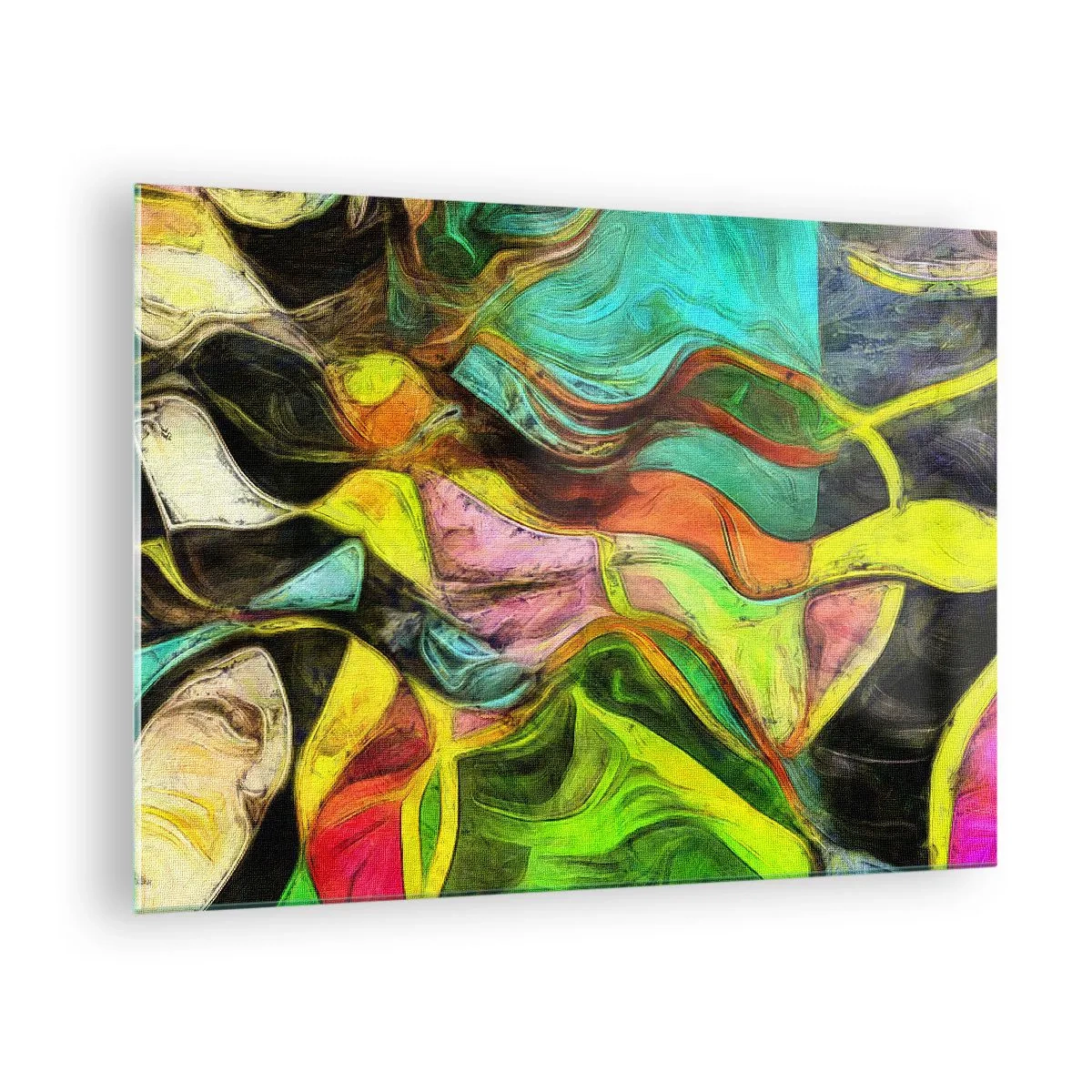 Glastavla - Bild på glas - En abstrakt komposition med intensiva, flerfärgade vågor. - 70x50cm - Rörelse är liv - Modern väggdekoration för vardagsrum och sovrum ARTTOR