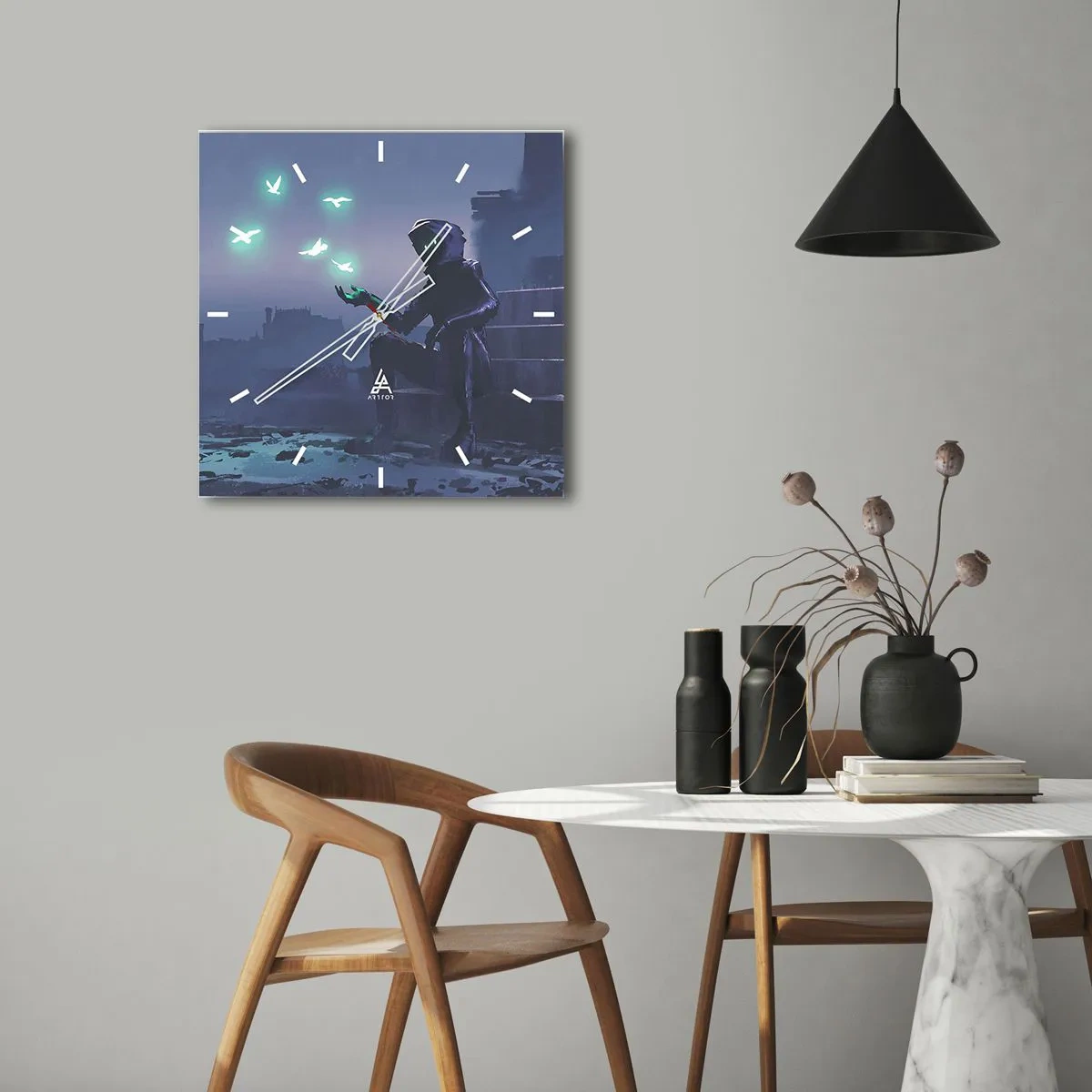 Väggklocka - Klocka på glas - Livet kommer tillbaka - 40x40 cm