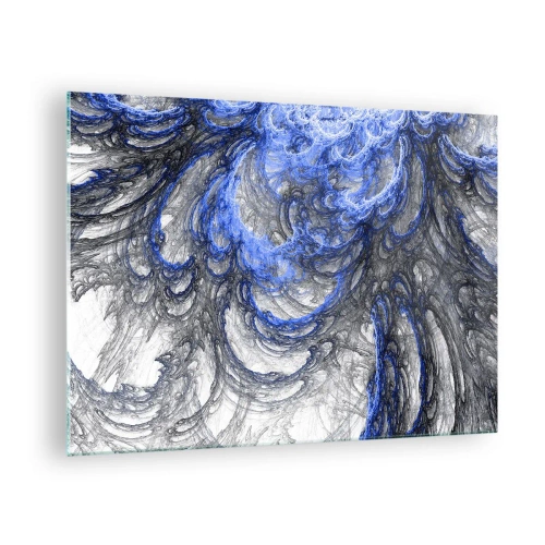 Glastavla - Bild på glas - Dynamisk abstraktion i nyanser av blått och grått - 70x50cm - Vågens födsel - Modern väggdekoration för vardagsrum och sovrum ARTTOR