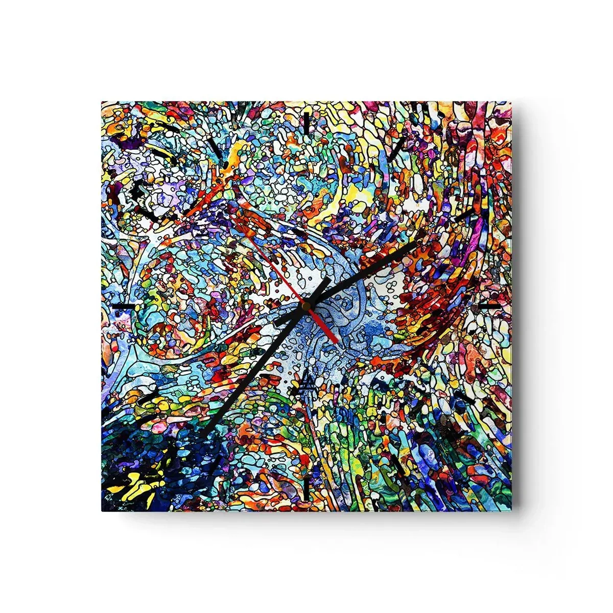 Väggklocka - Klocka på glas - Glasmålning - droppar - 30x30 cm