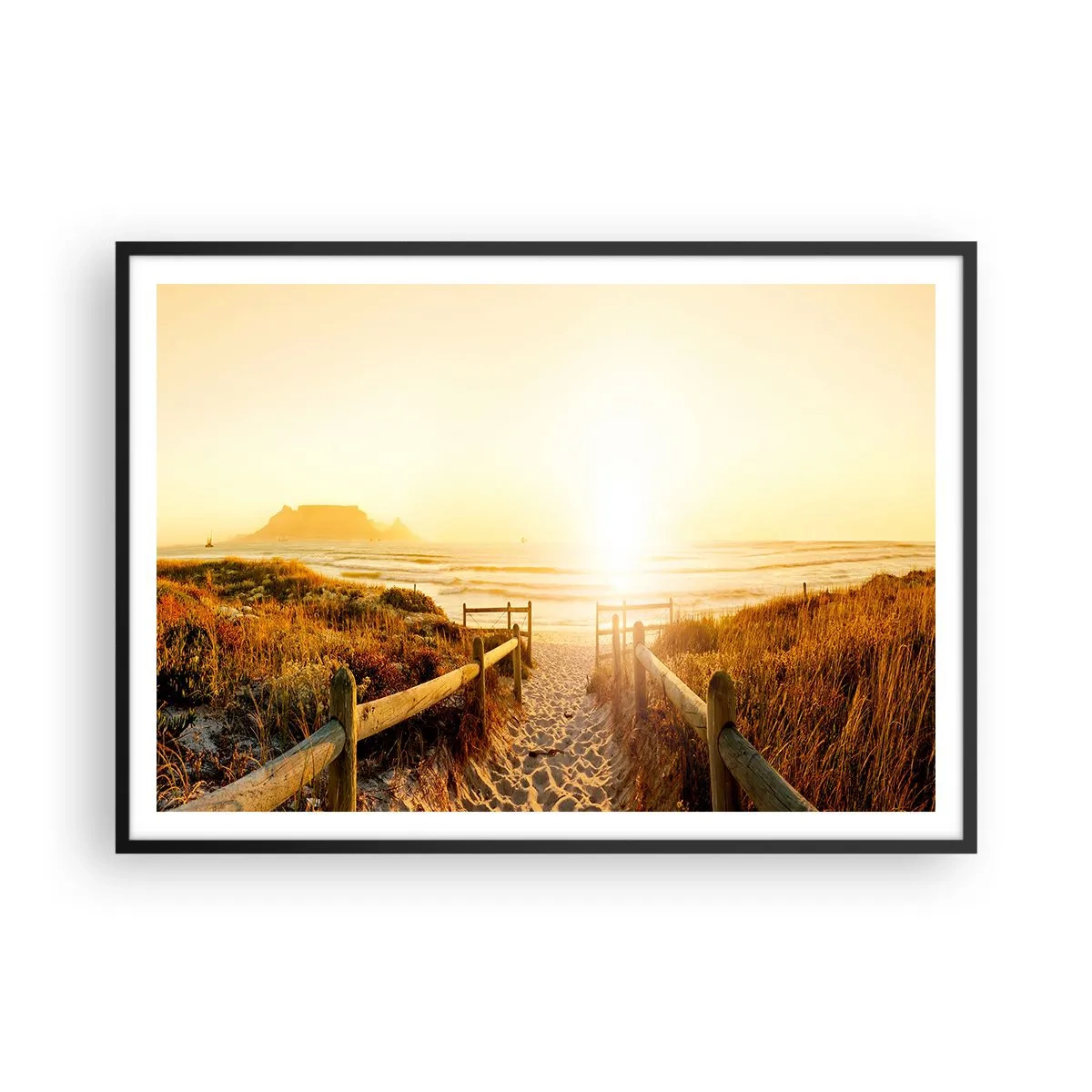 Affisch i svart ram - Genom sanddynan mot solen - 100x70 cm