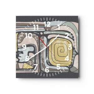 Väggklocka - Klocka på glas - Abstraktion i en förcolumbiansk anda - 30x30 cm