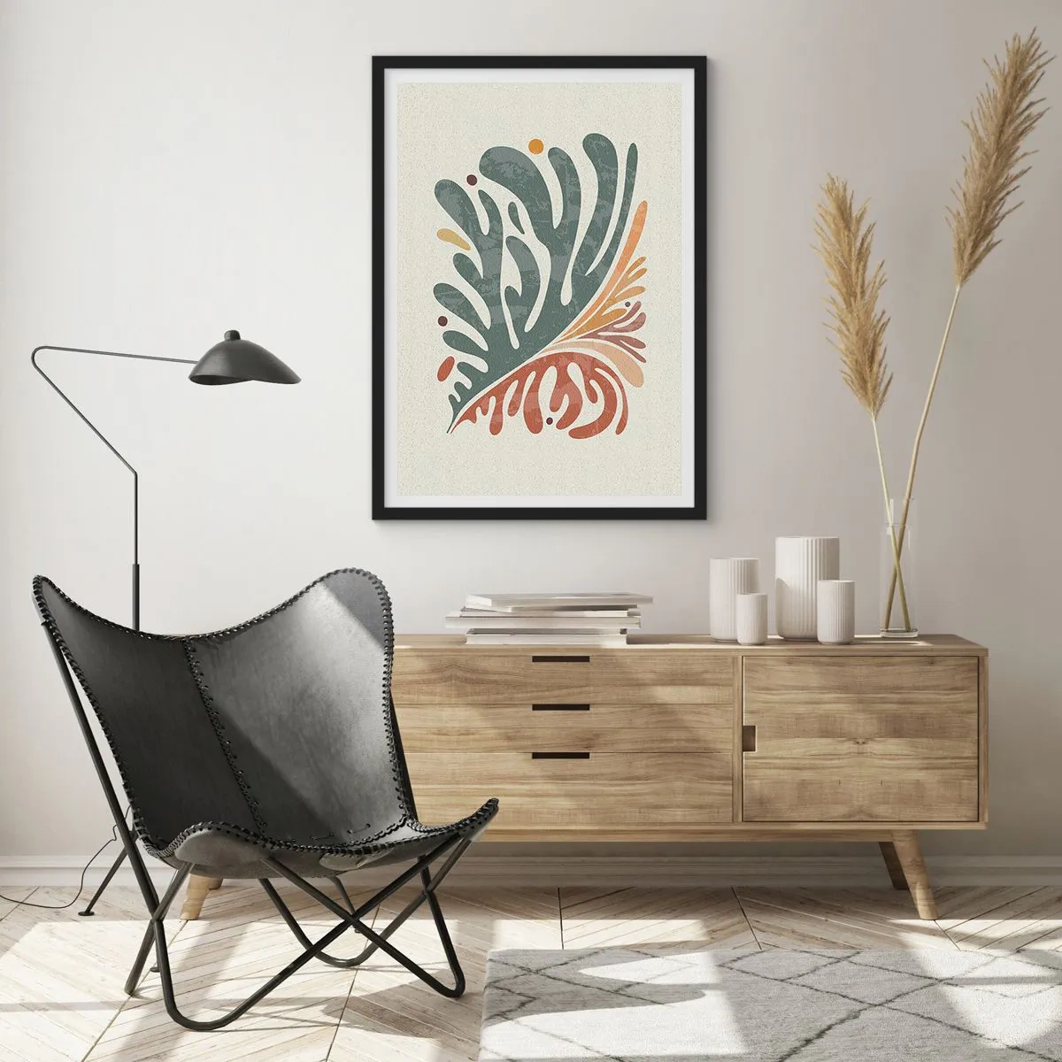 Affisch i svart ram - Botaniskt bladmönster i gröna och bruna toner - 50x70cm - Flerfärgat blad - Modern väggdekoration för vardagsrum och sovrum ARTTOR