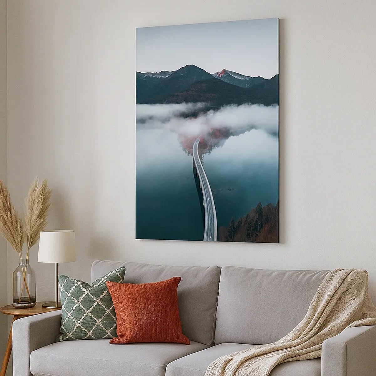 Canvastavla - Bild på duk - Över ett vatten som är så slätt som en spegel - 50x70 cm