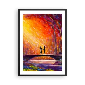 Affisch i svart ram - Ett par på en bro omgiven av ett färgstarkt landskap - 50x70cm - Himlen älskar också dem - Modern väggdekoration för vardagsrum och sovrum ARTTOR