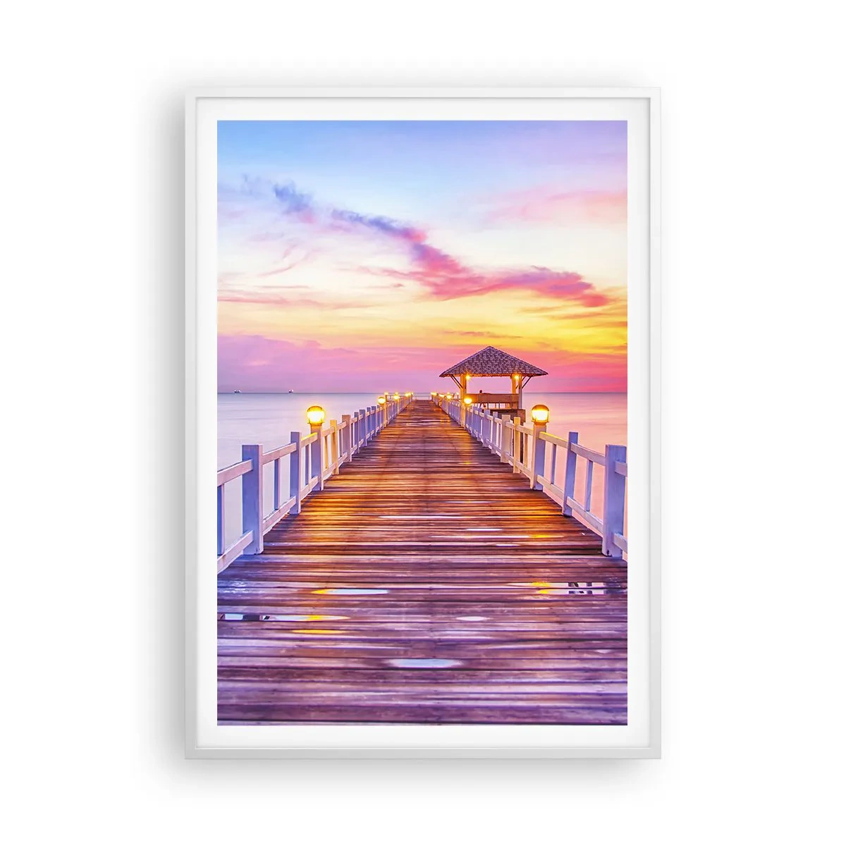 Affisch i vit ram - Kvällens lila-guld tystnad - 70x100 cm