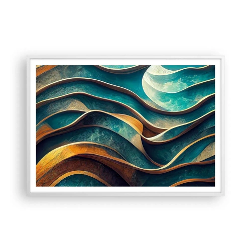 Affisch i vit ram - Meandrar av blått - 100x70 cm