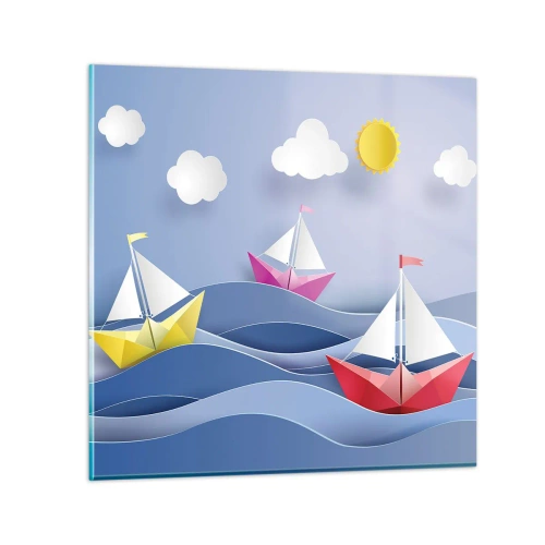 Glastavla - Bild på glas - Det är så skönt att gunga bland vågorna - 60x60 cm