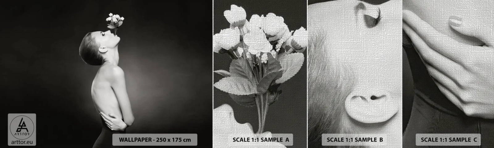 Provbit av fototapet Premium Canvas - Excentrisk elegans - Kropp, Blommor, Modell - 100x30 cm