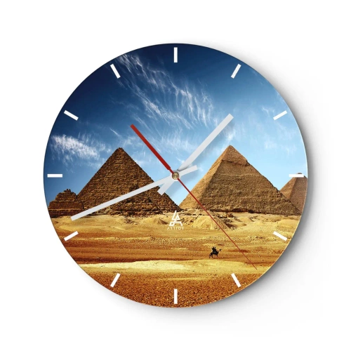 Väggklocka - Klocka på glas - Pyramiderna i Giza mot den blå himlen - 30x30cm - 40 sekler tittar på oss - Modern väggdekoration för vardagsrum, kök och sovrum ARTTOR