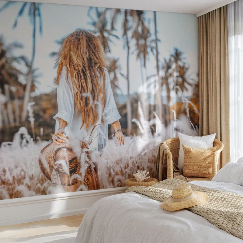 Fototapet Premium Canvas - Född ur gräsdun - Kvinna, Årgång, Boho - 450x315 cm