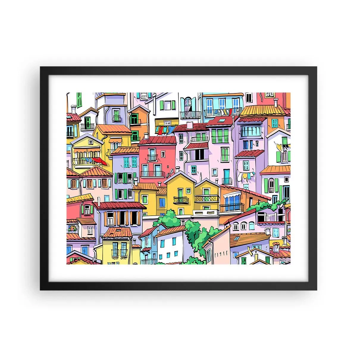 Affisch i svart ram - Gladlynt stad - 50x40 cm