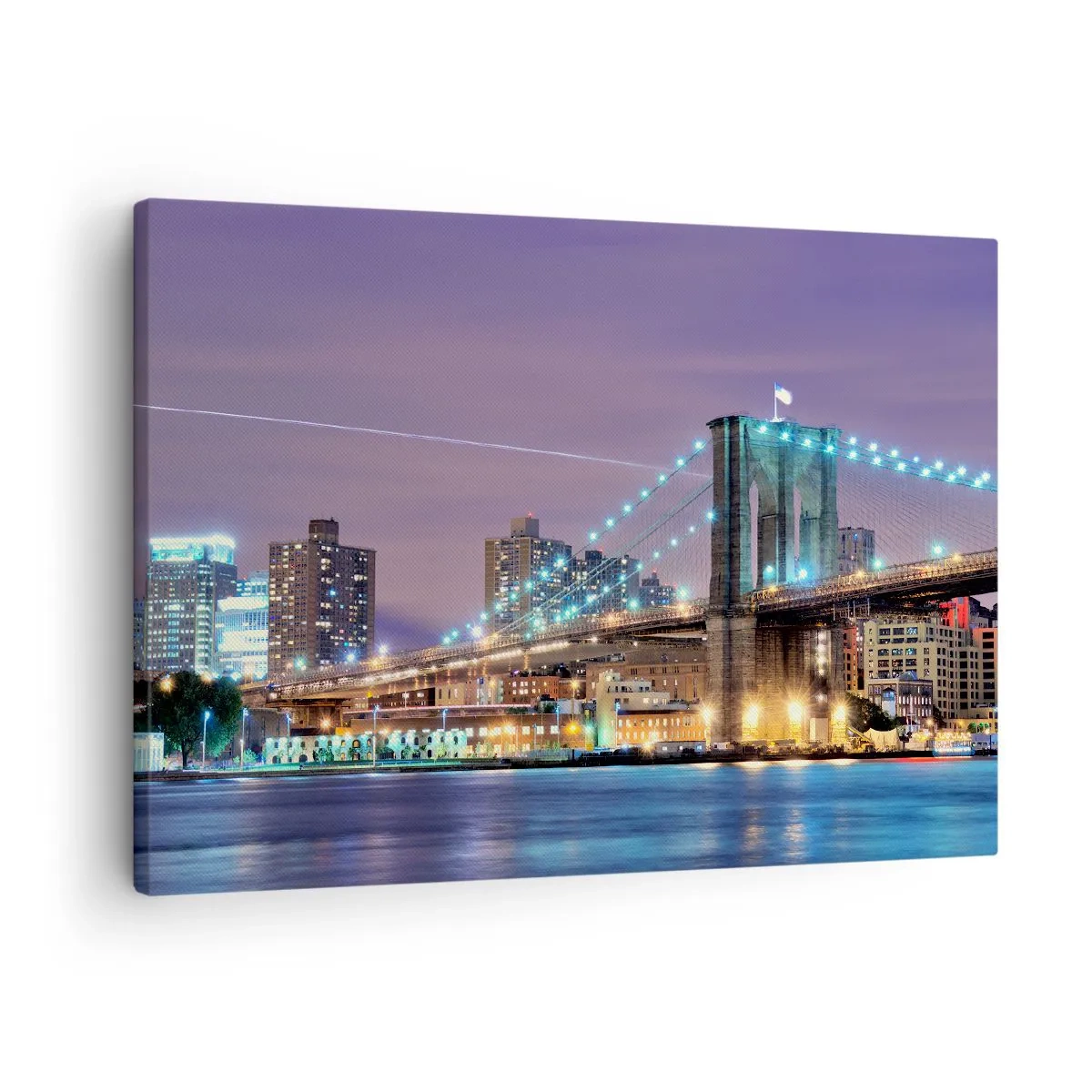 Canvastavla - Bild på duk - Brooklynbron på natten med staden upplyst i bakgrunden - 70x50cm - Brooklyn-bron sedan många år - Modern väggdekoration för vardagsrum och sovrum ARTTOR