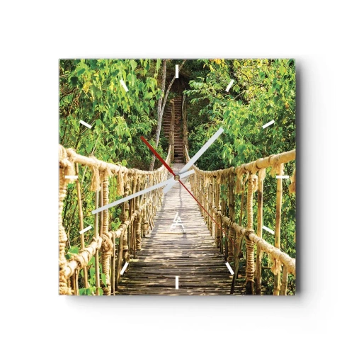 Väggklocka - Klocka på glas - Upphängd i grönskan - 40x40 cm