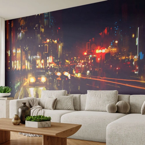 Självhäftande Fototapet Deluxe Sticker - Doppad i nattljuset - Stad, Arkitektur, Nattliv - 350x256 cm