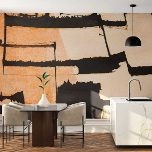 Fototapet Standard Eco - Beige och svarta geometriska former i abstrakt stil - 100x70cm - Ändå ordning - Modern väggdekoration för vardagsrum och sovrum ARTTOR