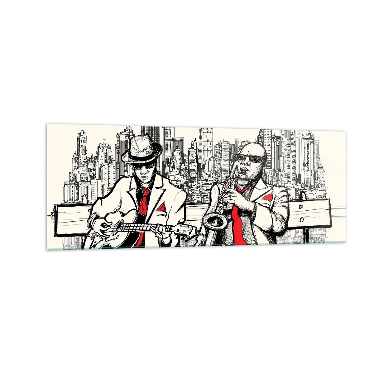 Glastavla - Bild på glas - New Yorks improvisation - 140x50 cm