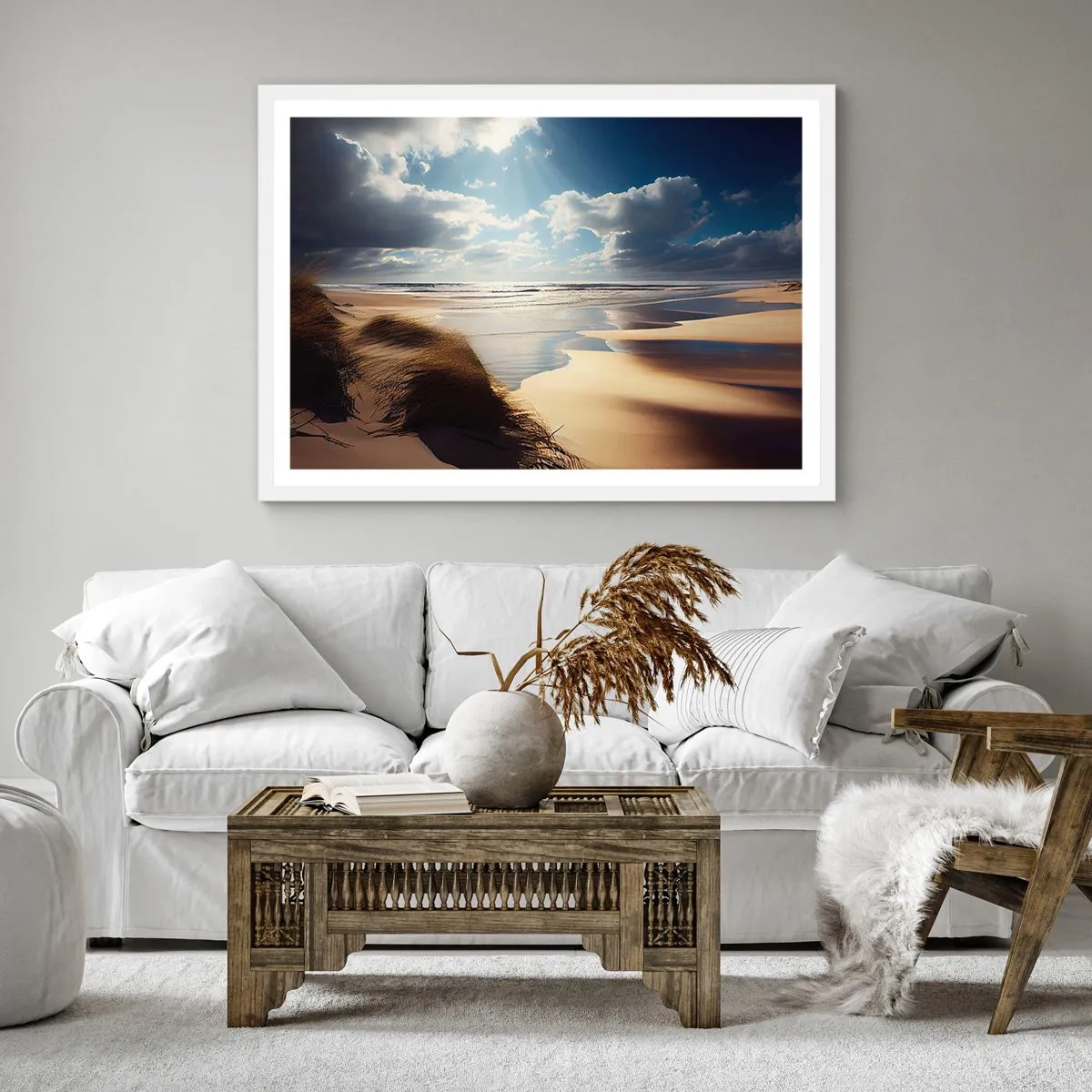 Affisch i vit ram - Strand, vild strand - 40x40 cm