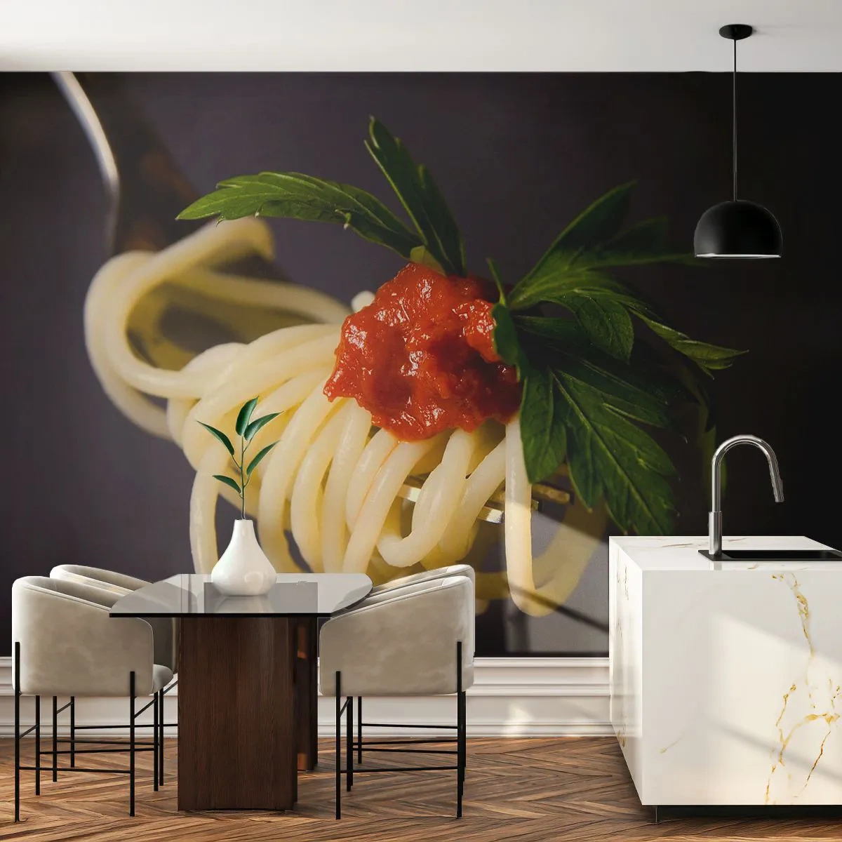 Fototapet Premium Sand - Gobit - Gastronomi, Spaghetti, Italien - 100x70 cm