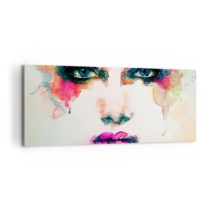 Canvastavla - Bild på duk - Porträtt målad med regnbågen - 100x40 cm
