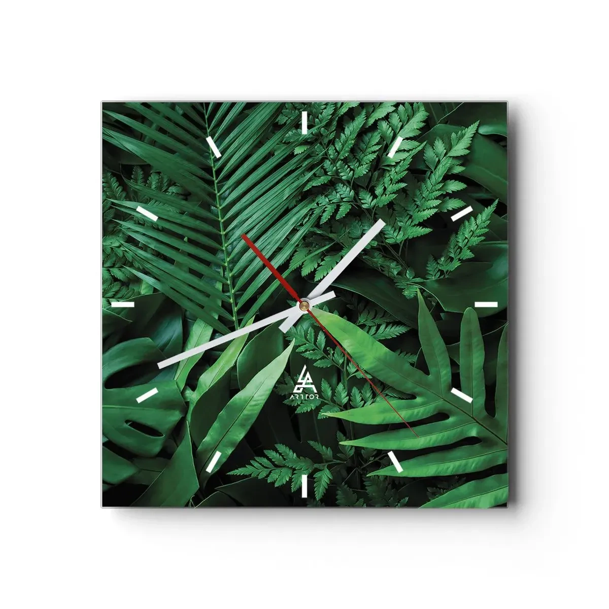 Väggklocka - Klocka på glas - Omgärdade av grönskan - 30x30 cm